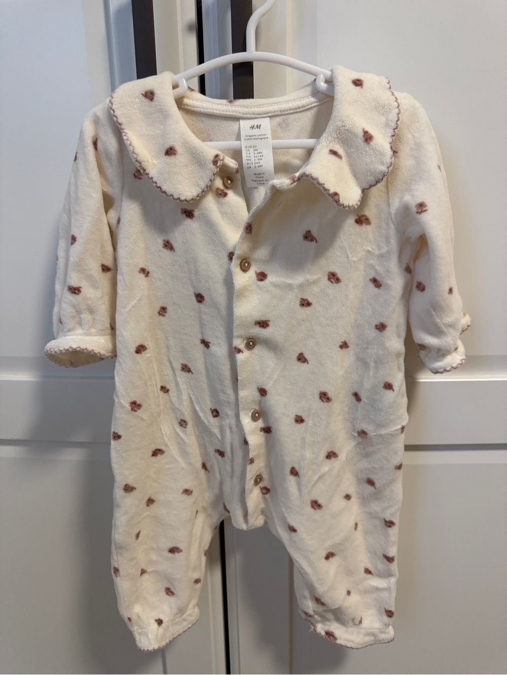 H&M Cream Button-Front Baby Top with Brown Heart Print